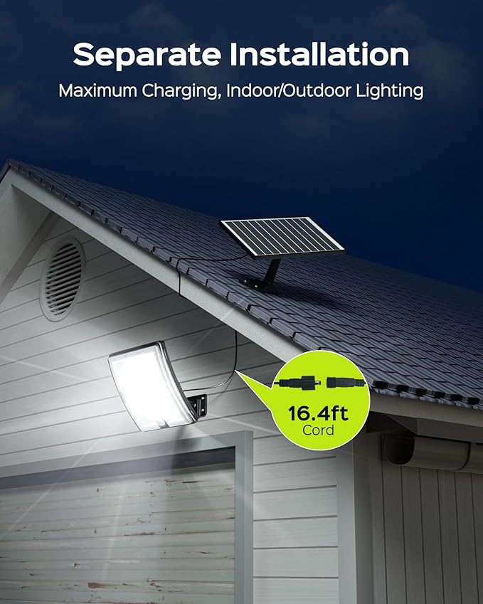 JACKYLED Solar Lights Outdoor Waterproof 80% Brighter Light, Motion Sensor Security Light with 16.4ft Cord, Dusk to Dawn Solar Powered Flood Lights for Patio, Yard, Garage, 2-Pack