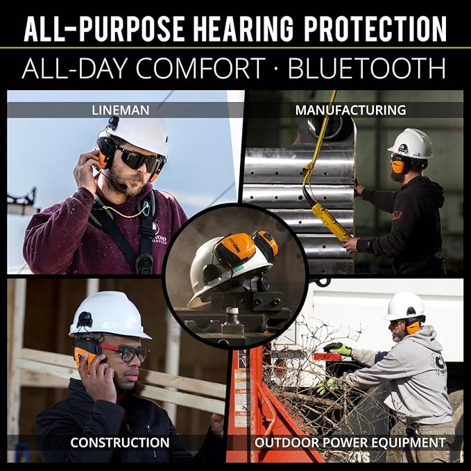 ISOtunes LINK Bluetooth Helmet Mount Earmuffs: Ultra Durable OSHA Compliant Bluetooth Hearing Protection Headphones for Work