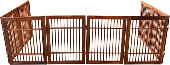 Urnporium Freestanding Pet Gate Folding Wooden Fence for Indoor & Outdoor Use, Durable Acacia Hardwood (Brown Pet Gate, 8 Panel 24" Tall)