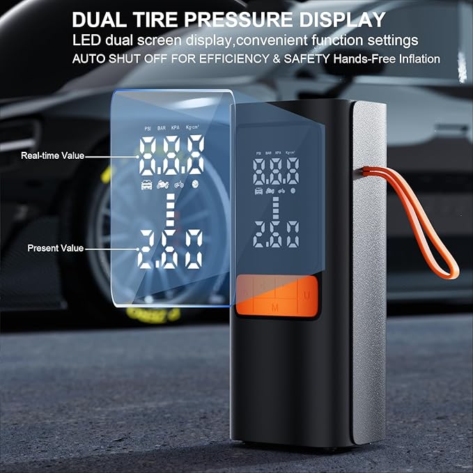Tire Inflator Portable Air Compressor - 150PSI Air Compressor with Tire Pressure Gauge, 15000mAh & 3X Faster Portable Air Pump for Cars, Bikes & Motorcycle Tires, Balls, Car Accessories