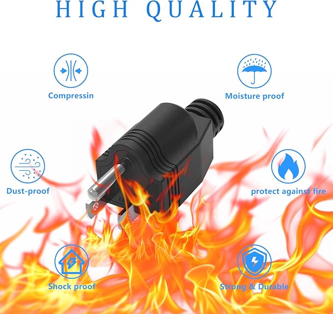 Replacement Plugs, 3 Pack 3 Prong Replacement Plug with 1 Screwdriver, Extension Cord Ends, ReplacementPlug 3 Prong , Neutral Ground Bonding Plugg, 3 Wire 15A 125V Male Plug, Black