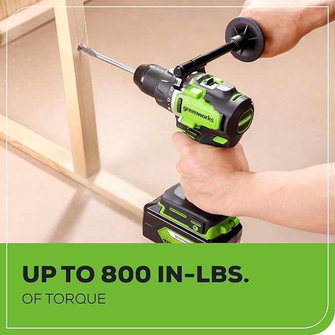 Greenworks 24V Cordless Brushless 800in-Ibs Drill & 2650 in-ibs Impact Driver Combo Kit with 4.0Ah Battery and Charger