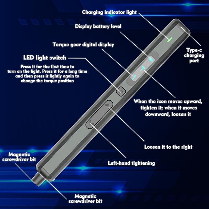 Grey Mini Electric Screwdriver - 50 in 1 Small Electric Screwdriver Set with 40 Magnetic Bits, High Torque Driver with Lithium Ion Battery for Electronics Portable Phone, Camera, Watch Repair