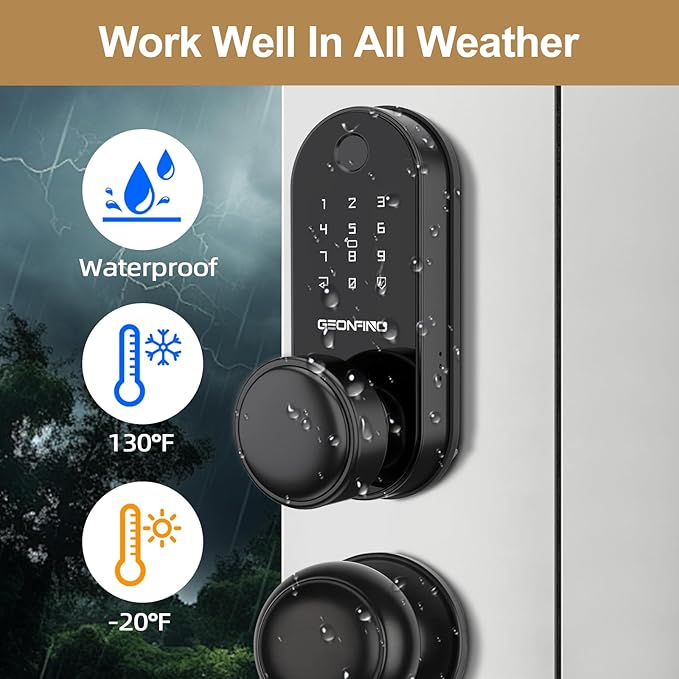 GEONFINO Smart Door Lock with Knob, Keyless Entry Door Lock with Handle, Black Digital Deadbolt for Home