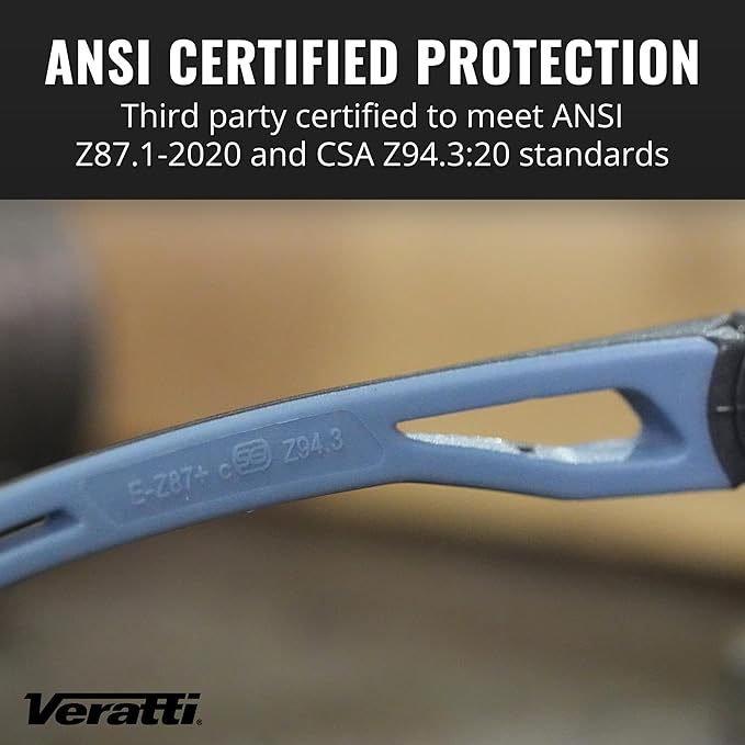 Veratti Encounter Safety Glasses, Anti-Fog Blue Mirror Lens, ANSI Z87.1 Certified Eyewear, Dielectric Blue Frame