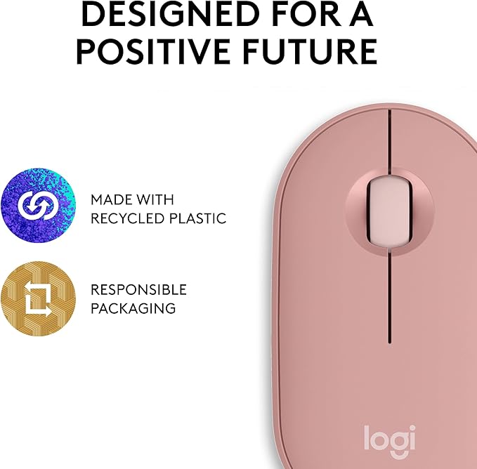 Logitech Pebble Mouse 2 M350s Slim Bluetooth Wireless Mouse, Portable, Lightweight, Customizable Button, Quiet Clicks, Easy-Switch for Windows, macOS, iPadOS, Android, Chrome OS - Tonal Rose