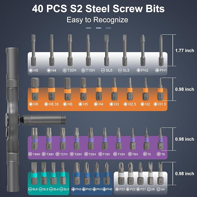 42 in 1 Magnetic Screwdriver Set, Screw Driver Set Kit with Detachable Ratchet Handle, DIY Mini Ratchet Screwdriver, Ratchet Allen Wrench Set for Furniture, Computers, Electronics, Bicycles