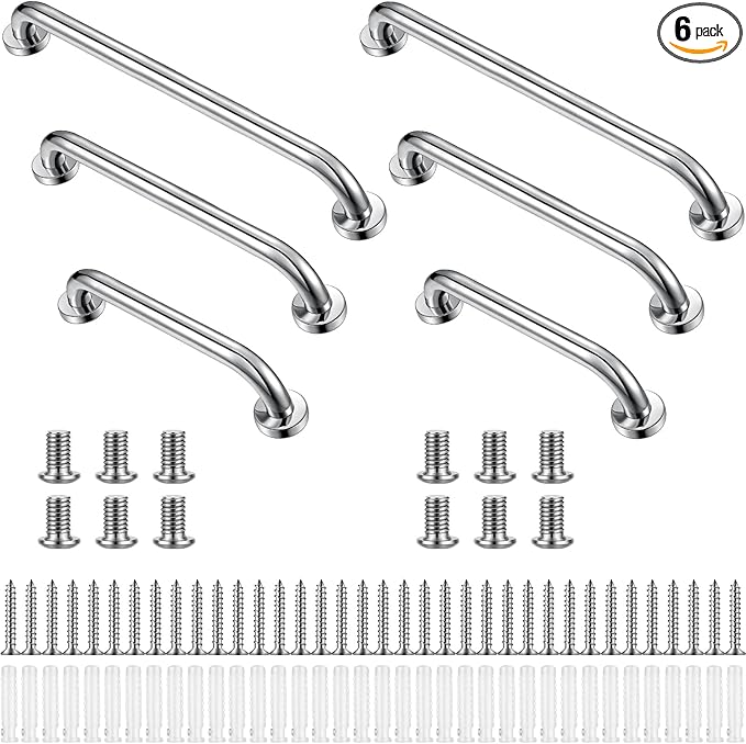 Therwen 6 Pack Grab Bars for Bathtubs and Showers Shower Grab Bars for Seniors Stainless Steel Bathroom Handicap for Elderly for Wall Shower Handle Assist Device (12 Inch,18 Inch,24 Inch,Silver)