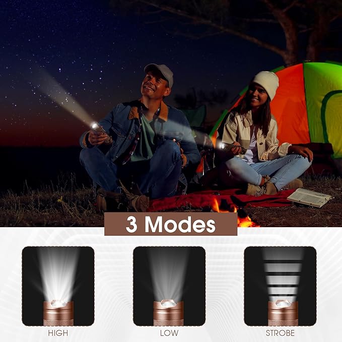 Fumete 20 Pieces LED Flashlight Mini 3 Mode Tactical Torch Small Water Resistant Pocket Flash Light Adjustable Focus Light Pen for Men, Father, Indoor Outdoor Hiking(Brown)