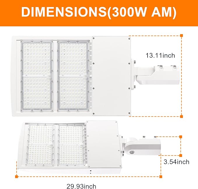 300W White LED Parking Lot Light, 42000LM LED Shoebox Area Light [1000W MH/HPS Equiv.], 5000K Dimmable Outdoor Street Lighting Fixture with Surge Protection Built-in, IP65 AC100-277V UL&DLC Listed