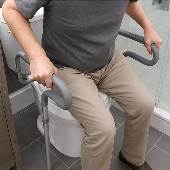 HealthSmart Adjustable Toilet Safety Rails for Seniors, Medical Grade - HandicapToilet Safety Frames for Disabled, Non-Slip Padded, 300lb Capacity Commode Chair with Arms, Toilet Helper for Elderly