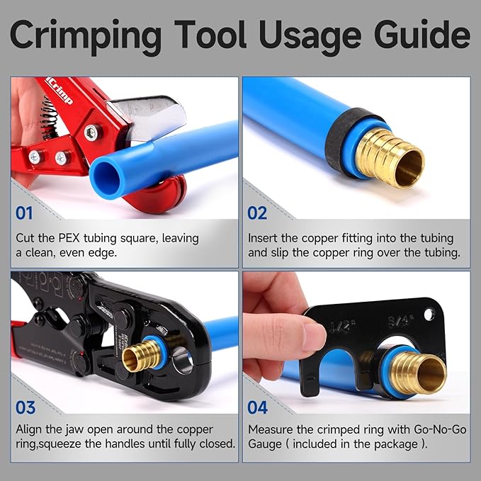 iCrimp Combo Pex Pipe Crimping Tool Kit for 1/2 and 3/4-inch Copper Ring, meets ASTM 1807, Copper Ring Crimper, Removal Tool and Pex Tubing Cutter