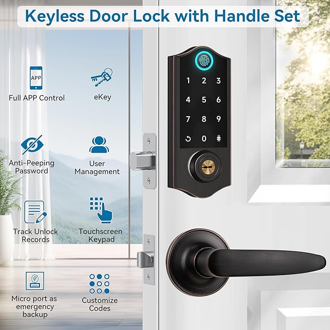 Harfo Smart Fingerprint Door Lock, Keyless Entry Deadbolt, Full App Control Biometric Lock, Electronic Digital Touchscreen Keypad, Auto Lock, Easy Install, Aged Bronze