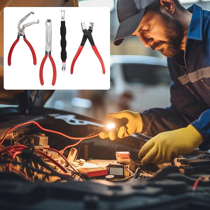 5 PCS Electrical Disconnect Pliers Connector for Cars,8in Multi-Use Tool Kit to Remove Automotive Connectors,Sensors,Terminal,Electrical Pin,Panel Clip Pliers,Safety Wire Plier,Fuel Line Clips