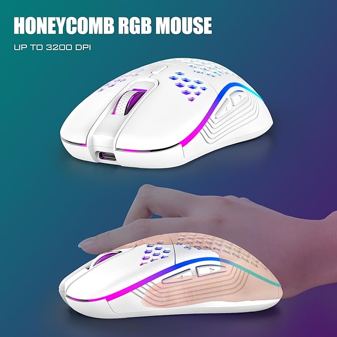 RedThunder K84 Wireless Keyboard and Mouse Combo, Rainbow Backlit Rechargeable Battery, 75% Layout TKL Ultra Compact Gaming Keyboard & Lightweight 3200 DPI Honeycomb Optical Mouse (White)