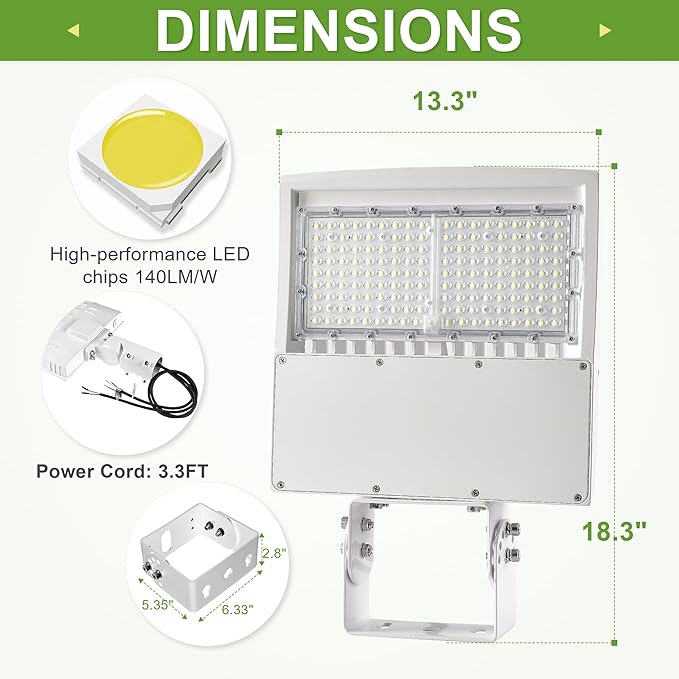 150W LED Shoebox Pole Light - White 5000K, 21000LM, Surge Protection, Outdoor Parking Lot & Street Lighting, Replaces 450W MH/HPS, 100-277V, Trunnion/Yoke Mount, DLC & UL Certified