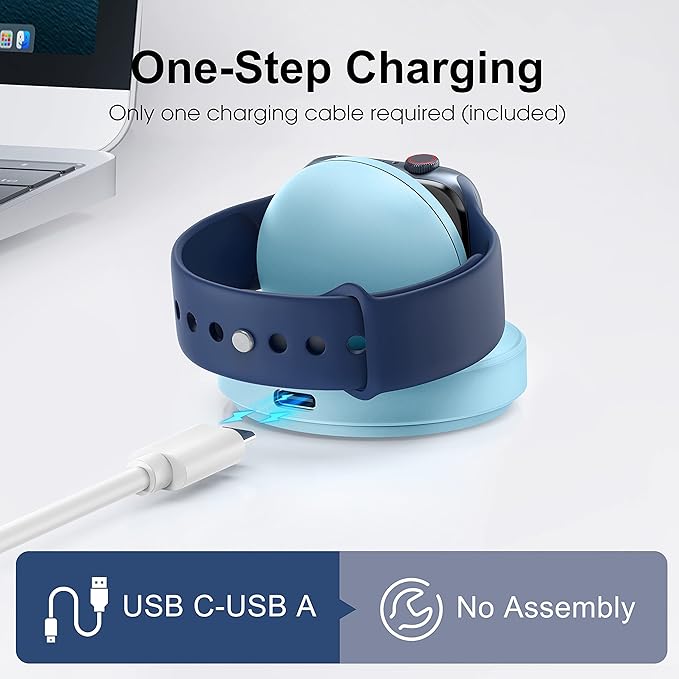 Portable Magnetic Charging Dock for Apple Watch, Wireless Fast Watch Charger Stand with Charging Cable,Support Nightstand Mode,Compatible with Apple Watch 10 9 8 7 SE 6 5 4 3 2/Ultra 2-Sky Blue