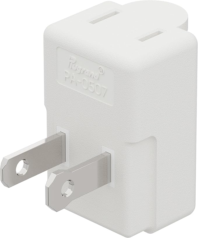 90 Degreen 2 Prong Adapter, Plugrand Up Angled Nema 1-15P to 1-15R UP Angled Adapter, US 2 Pin Adapter PA-0507 White Color