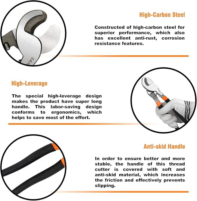 Sanuke Battery Cable Lug Crimping Tool, Cable Cutters High Leverage, Wire Crimper for AWG 8 6 4 2 1/0 Copper Wire Lugs, Aluminum Copper Communication Cables Cutting