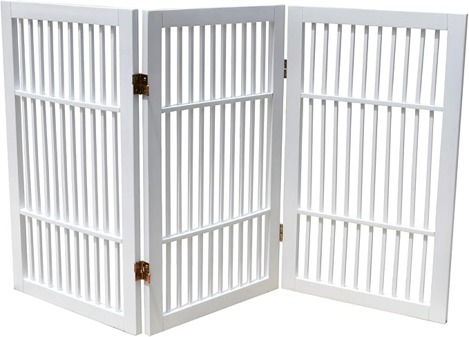 Pet Dog Gate Strong and Durable Freestanding Folding Acacia Hardwood Portable Wooden Fence Indoors or Outdoors by Urnporium (White Pet Gate, 3 Panel 30" Tall)