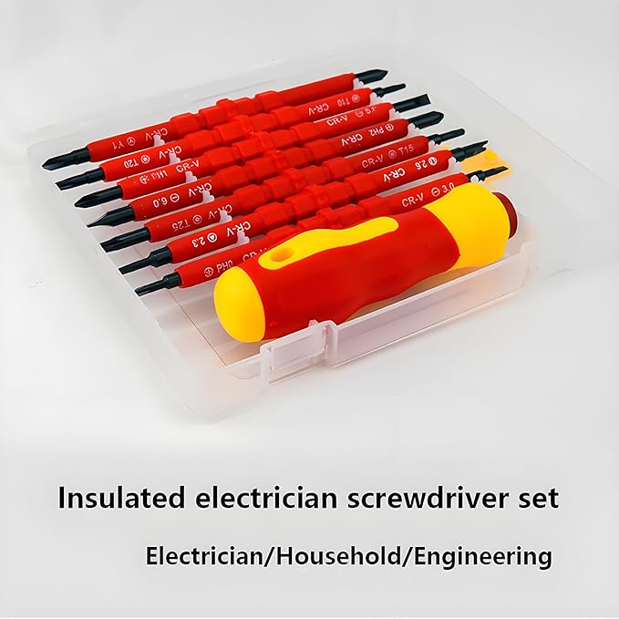 Insulated Screwdriver Set for Electricians – Ergonomic Handle, Magnetized Tips, Durable for Electrical Work, Receptacle & Outlet Screwdriver, Multi-Tool (8 in1)