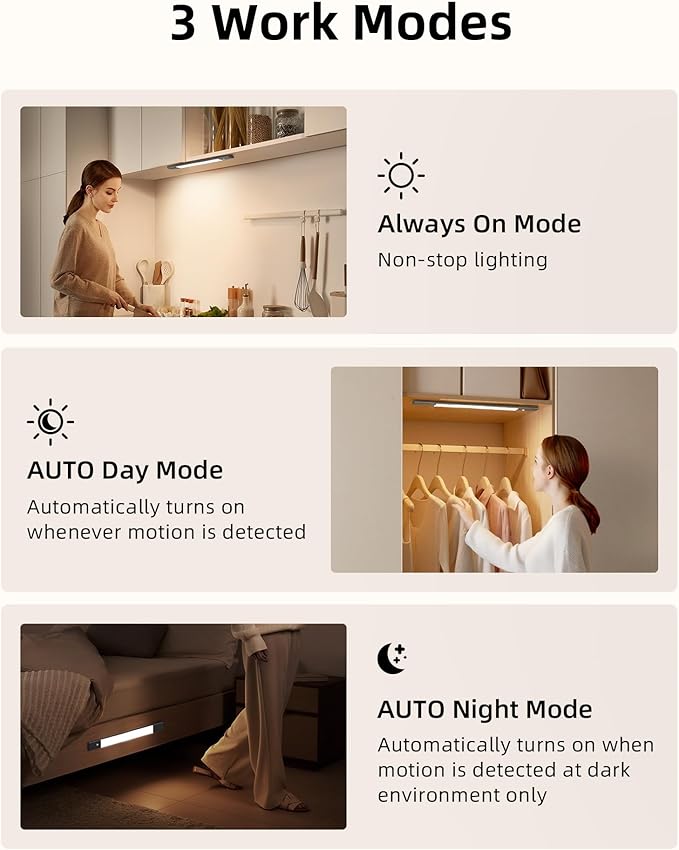 EZVALO Under Cabinet Lighting, 2200mAh Rechargeable Battery, 76 LEDs Dimmable Closet Lights, 3 Color Temps, Motion Sensor Light Indoor for Kitchen, Closet