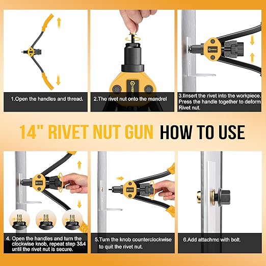 VIGRUE 14'' Rivet Nut Tool Hand Rivet Tool Kits with 7PCS Metric & Inch Mandrels and 150PCS Metric & SAE Rivet Nuts Assortment and Rugged Carrying Case