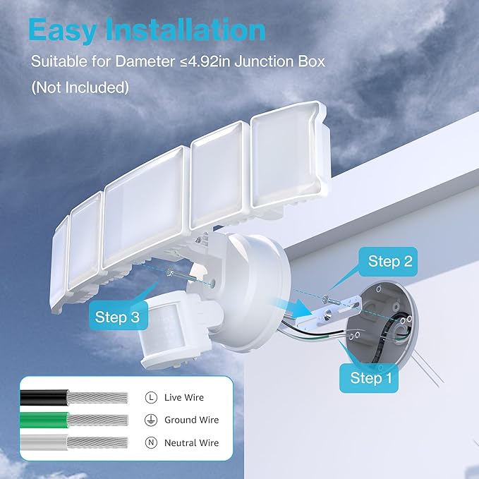 Olafus 100W Motion Sensor Outdoor Lights, 10000LM 6500K Daylight Flood Lights Outdoor Motion Sensor, Dusk to Dawn Outdoor Lighting, IP65 Waterproof Motion Detector Lights for Outside, White