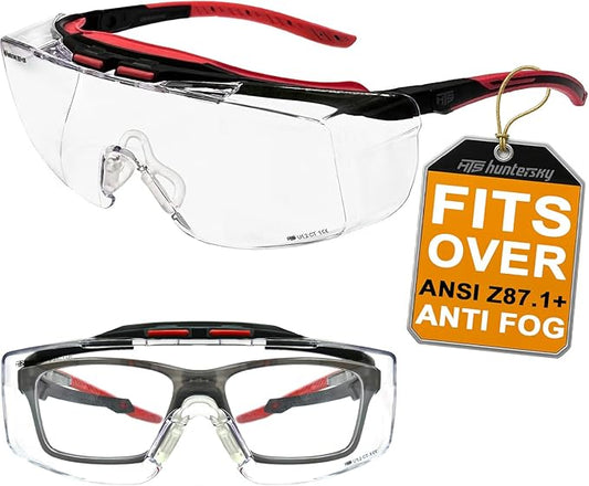 HUNTERSKY ANSI Z87 Anti Fog Lab Safety Glasses Fit Over Eyeglasses Up to 1.88 inch 100% UV Protective Goggles