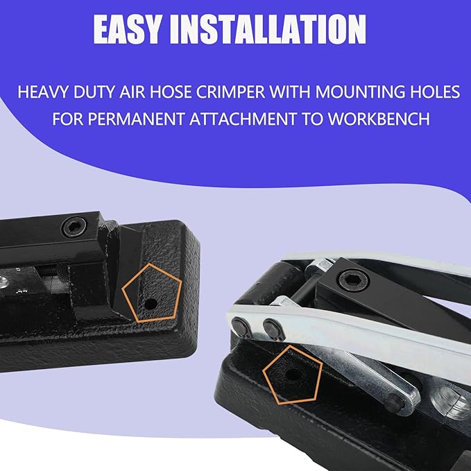 Heavy Duty Ferrule Hose Crimper Tool, Air Hose Repair Kit for 3/8, 1/4, 5/16 inch ID Hoses，Crimping Tool Kit with 5 Dies & Ferrules(15pk) 0.56"ID 0.593" ID & 0.625" ID, Hose Crimping Repair Tool