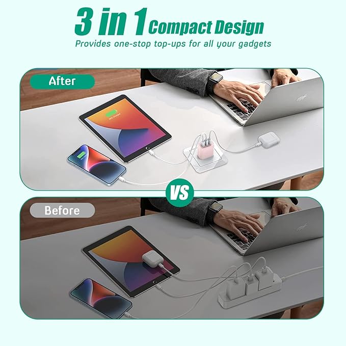 35W USB C Charger Block [3-Pack] Apple iPhone 17 Wall Plug Fast Charging Block, 3-Port PD+QC Power Adapter Multiport Brick Type C Charger for iPhone 17/Air/16/16 Pro/15/15 Pro/Pro Max/Plus/14/13/12