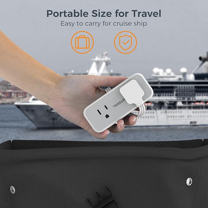 Short Extension Cord 6 inch, TESSAN Flat Plug Power Strip with 4 AC Outlets 3 USB (2 USB C) Ports, Small Charging Station for Cruise Ship Travel, Desk Organizers for Home Office Dorm Room Essentials