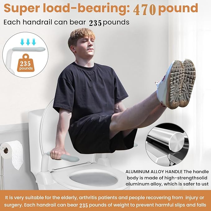 Toilet Safety Rails for Elderly (470 lbs), Handicap Toilet Rails with Foldable Handles, Toilet Assist Rails, Toilet Rails for Seniors, Heavy Duty Toilet Safety Frames Rails with Arms