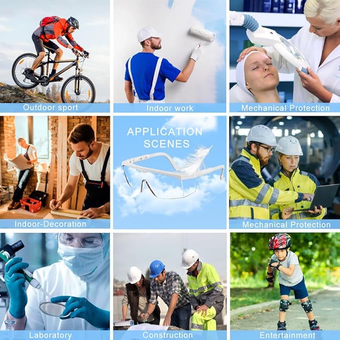 mozeeda Safety Glasses Anti-fog Clear Safety Goggles Eye Protection Safety Goggles AdjustableTemples,High Transmission, Lightweight & Comfortable Lightweight Protective Glasses.