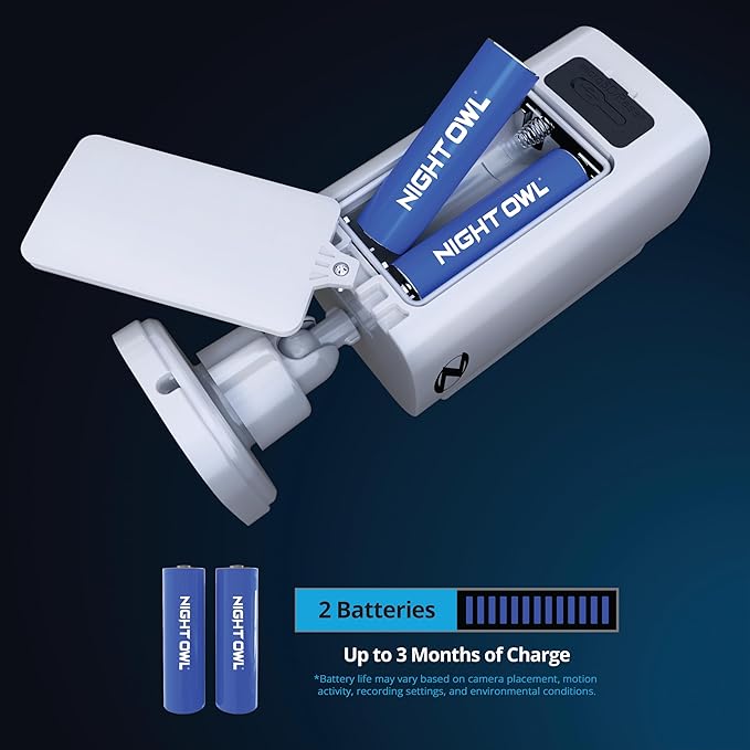 Night Owl® 2K Battery Solar Powered Camera with Spotlight and 2-Way Audio – 2 Pack – White