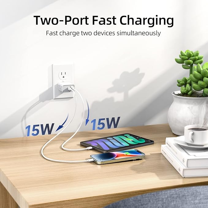30W USB Fast Charger，2-Pack PD+QC Charger Adapter Block for iPhone 13/14/15/16/Pro/Pro Max/Plus/iPad/MacBook air, AirPods 4, Apple Watch 10/Ultra 2, Type C Charging for Samsung Galaxy Note/S23