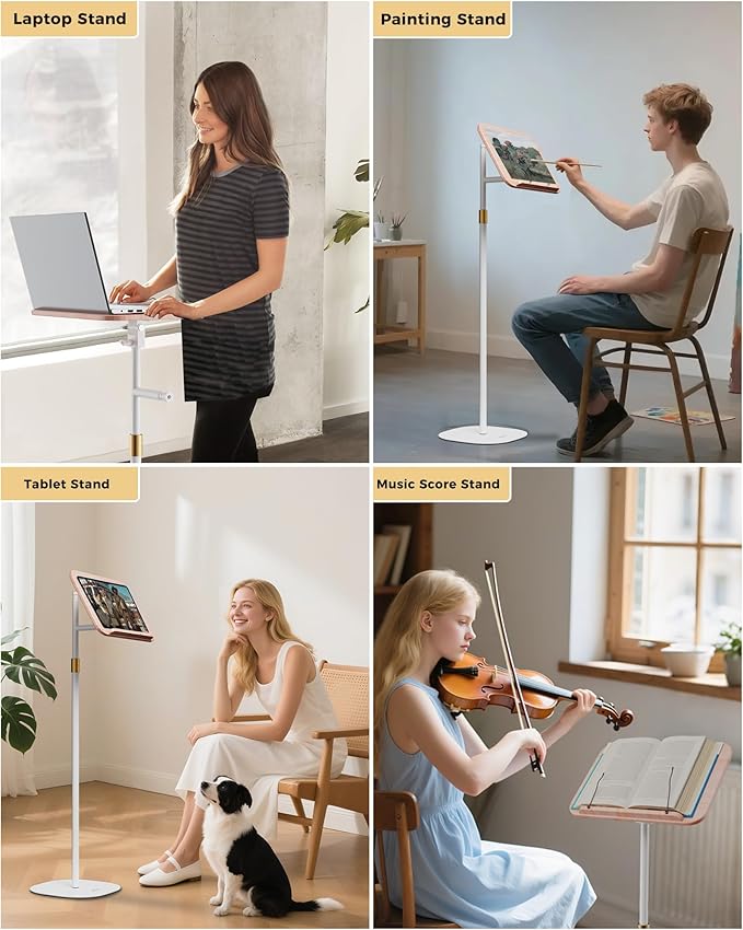 Laptop Stand Floor, Tablet Floor Stands Adjustable Height, Tall Laptop Podium Stand, Wood Music Stand, for Projector, Office, Meeting Room, Study