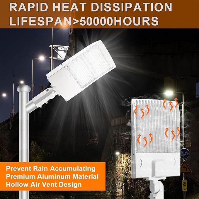 300W White LED Parking Lot Light, 42000LM LED Shoebox Area Light [1000W MH/HPS Equiv.], 5000K Dimmable Outdoor Street Lighting Fixture with Surge Protection Built-in, IP65 AC100-277V UL&DLC Listed