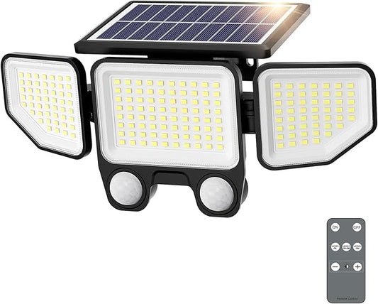 Onforu Solar Lights Outdoor, 3000LM 180 LED Motion Sensor Flood Lights with Remote Control, 3 Modes, IP65 Waterproof Security Lights for Yard, Pathway, Garden, Pool, Garage, 1 Pack