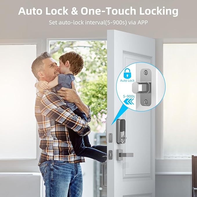 WiFi Front Door Lock Set - Miuedo Keyless Entry Door Locks Handle Set, Fingerprint Smart Alexa Keypad- Smart Deadbolt Lock with Handle Latch - WiFi Access Bluetooth APP-Silver