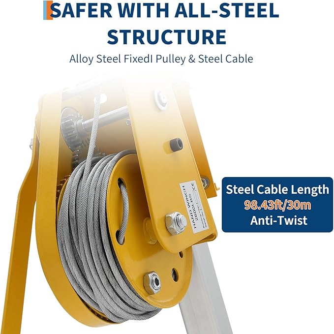 Confined Space Tripod Kit, 1200 lbs Winch, 6.5' Legs & 98' Cable, Steel Confined Space Rescue Tripod with Storage Bag for Traditional Confined Spaces Safety