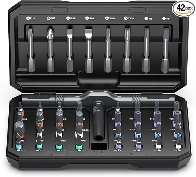 42 in 1 Magnetic Screwdriver Set, DIY Ratchet Screwdriver Set, Multi Bit Magnetic Drive Set, Detachable Ratchet Handle, Portable Compact Repair Tool Kit for Furniture Computer Bicycle Black