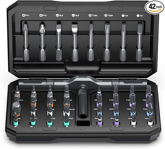 42 in 1 Magnetic Screwdriver Set, DIY Ratchet Screwdriver Set, Multi Bit Magnetic Drive Set, Detachable Ratchet Handle, Portable Compact Repair Tool Kit for Furniture Computer Bicycle Black