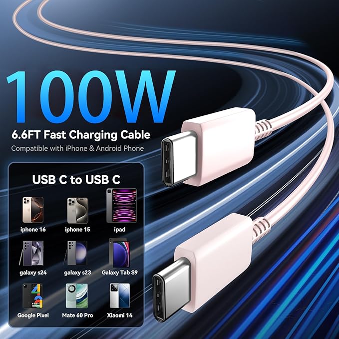 Phone 16 Pro Max Charger Fast Charging, 45W Super Fast USB C Charger Block with 6.6FT Long Charging Cord Cable for Phone 16 Pro Max/16 Pro/16/16 Plus,15 Pro Max/15 Pro/15,Android Phone-Pink