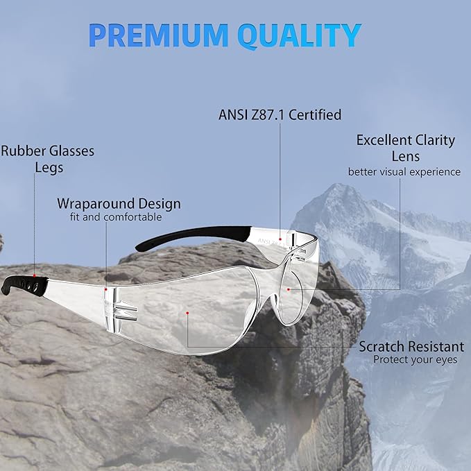 Safety Glasses Ansi Z87.1 Clear Safety Glasses Bulk Impact Resistant Lens Protective Eyewear for Men Women