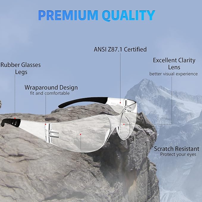 Clear Safety Glasses for Men Women Ansi Z87.1 Safety Glasses Scratch and Impact Resistant Protective Eyewear