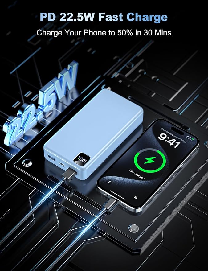 Portable Charger Power Bank 56800mAh Battery Pack-22.5W Fast Charging with USB C & LED Display, 3 Outputs High Capacity Portable Power Bank for iPhone 16/15/14/13 Series, Samsung, iPad etc