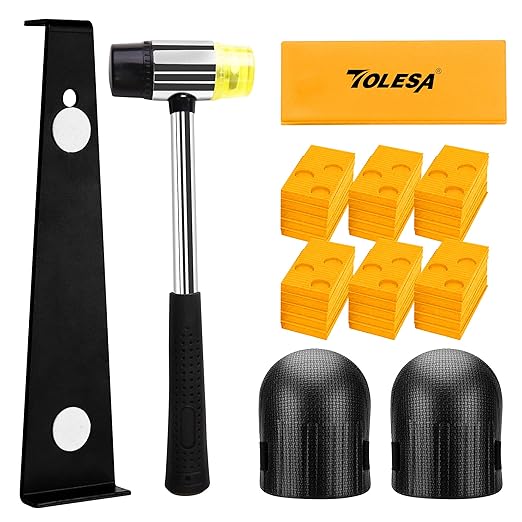 TOLESA Laminate Wood Flooring Installation Kit Vinyl Flooring Tools with 30 Spacers, Heavy Duty Pull Bar, Durable Solid Rubber Tapping Block, Non Slip Soft Grip Double Faced Mallet, Foam Knee Pads