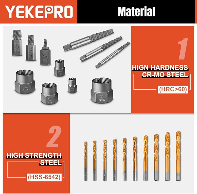 40 Pcs Bolt & Screw Extractor Set with Left Hand Cobalt Drill Bit Set, Easy Out Broken Stripped Screw Removal Tool for Damaged, Frozen, Studs, Rusted, Rounded-Off Bolts, Nuts & Screws, T15139