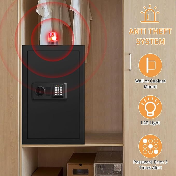 5.3 Cuft Safes for Home Use Fire and Water proof, Anti-Theft Large Lock Box, Fire Safe Box With Digital Keypad & 3 Removable Shelves and Led Light, Money Safes for Home Documents Valuables